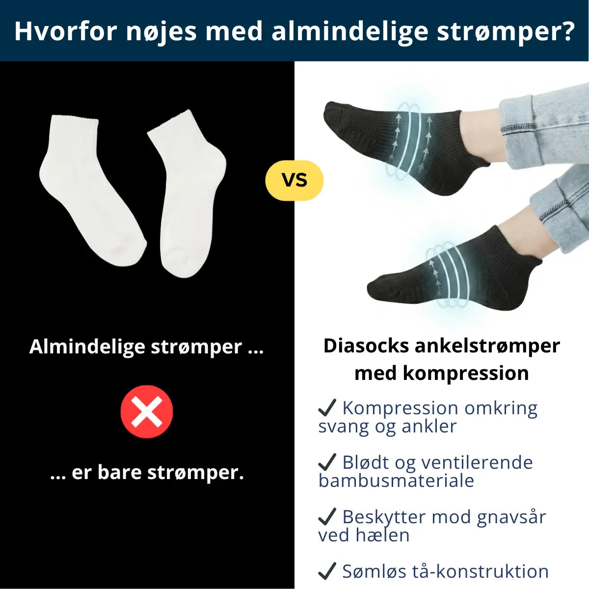 Ankelstrømper i bambus med kompression
